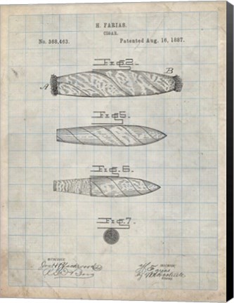 Framed Cigar Patent - Antique Grid Parchment Print