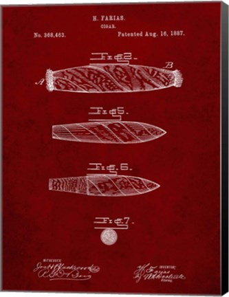 Framed Cigar Patent - Burgundy Print