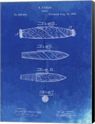 Framed Cigar Patent - Faded Blueprint Print