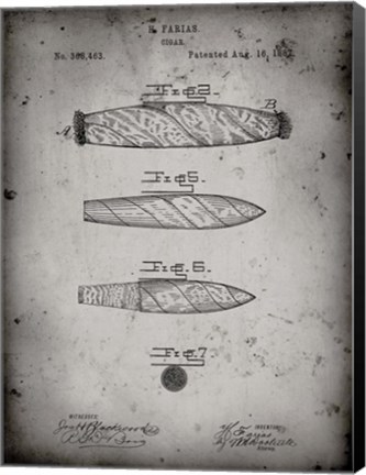 Framed Cigar Patent - Faded Grey Print