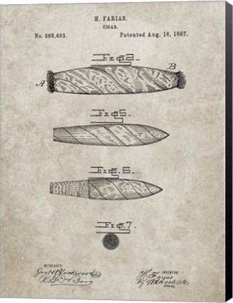 Framed Cigar Patent - Sandstone Print