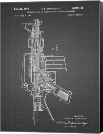 Framed Firearm With Auxiliary Bolt Closure Mechanism Patent - Black Grid Print