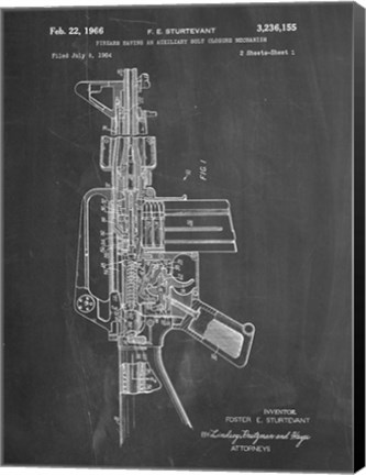 Framed Firearm With Auxiliary Bolt Closure Mechanism Patent - Chalkboard Print