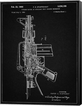 Framed Firearm With Auxiliary Bolt Closure Mechanism Patent - Vintage Black Print