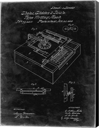 Framed Type Writing Machine Patent - Black Grunge Print