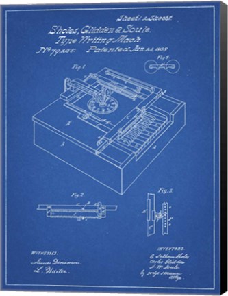 Framed Type Writing Machine Patent - Blueprint Print