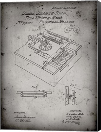 Framed Type Writing Machine Patent - Faded Grey Print