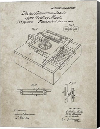Framed Type Writing Machine Patent - Sandstone Print