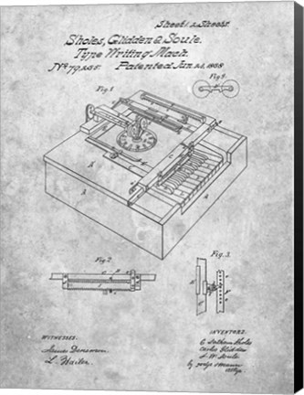 Framed Type Writing Machine Patent - Slate Print