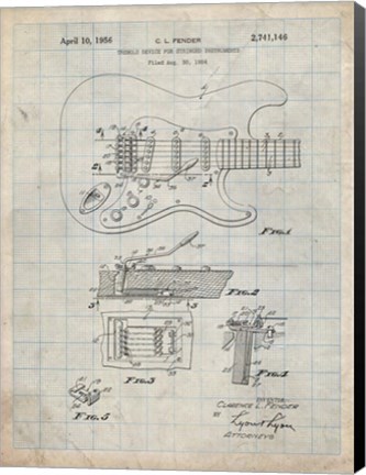 Framed Tremolo Device for Stringed Instruments Patent - Antique Grid Parchment Print