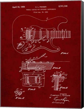 Framed Tremolo Device for Stringed Instruments Patent - Burgundy Print