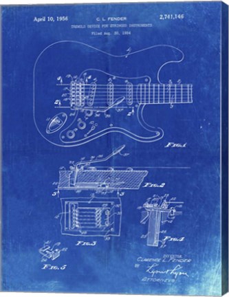Framed Tremolo Device for Stringed Instruments Patent - Faded Blueprint Print