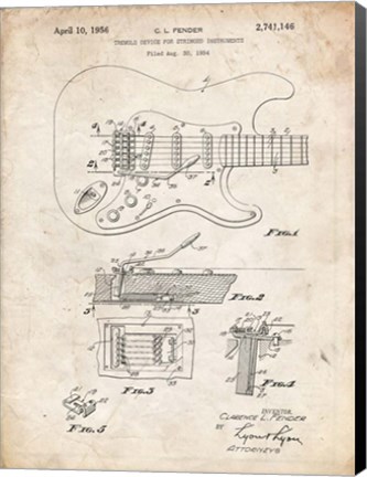 Framed Tremolo Device for Stringed Instruments Patent - Vintage Parchment Print