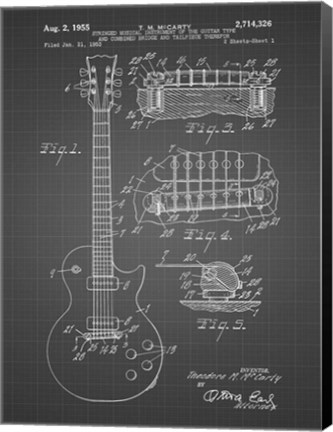 Framed Guitar &amp; Combined Bridge &amp; Tailpiece Therefor Patent - Black Grid Print