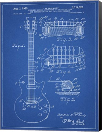Framed Guitar &amp; Combined Bridge &amp; Tailpiece Therefor Patent - Blueprint Print