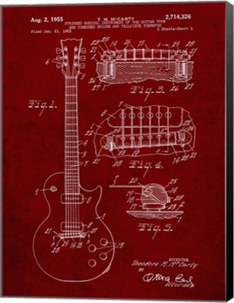Framed Guitar &amp; Combined Bridge &amp; Tailpiece Therefor Patent - Burgundy Print