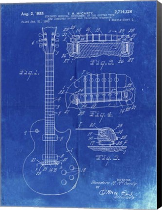 Framed Guitar &amp; Combined Bridge &amp; Tailpiece Therefor Patent - Faded Blueprint Print