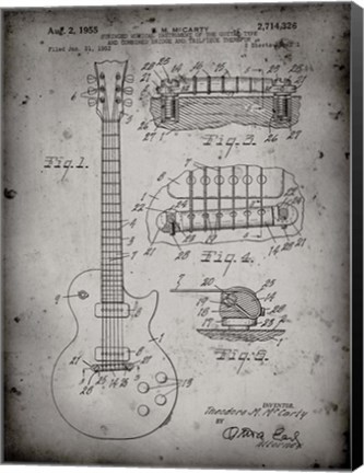 Framed Guitar &amp; Combined Bridge &amp; Tailpiece Therefor Patent - Faded Grey Print