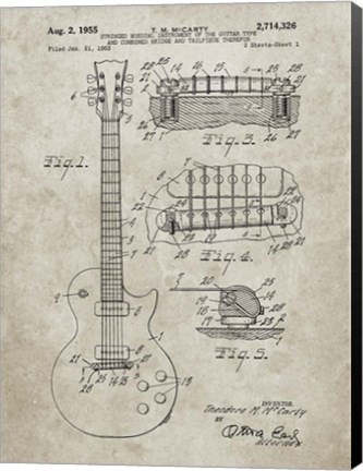 Framed Guitar &amp; Combined Bridge &amp; Tailpiece Therefor Patent - Sandstone Print