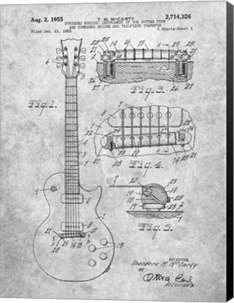Framed Guitar &amp; Combined Bridge &amp; Tailpiece Therefor Patent - Slate Print