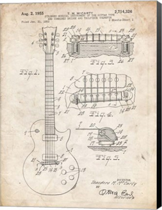 Framed Guitar &amp; Combined Bridge &amp; Tailpiece Therefor Patent - Vintage Parchment Print