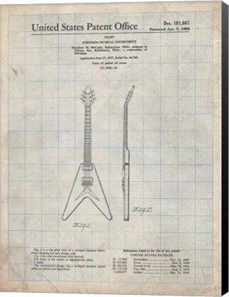 Framed Stringed Musical Instrument Patent - Antique Grid Parchment Print