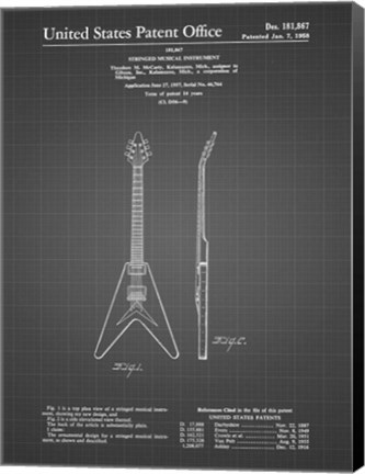 Framed Stringed Musical Instrument Patent - Black Grid Print