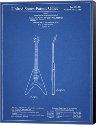Framed Stringed Musical Instrument Patent - Blueprint Print