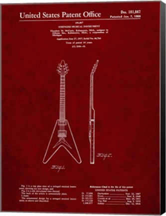 Framed Stringed Musical Instrument Patent - Burgundy Print