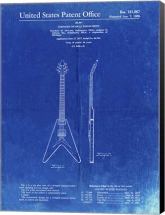 Framed Stringed Musical Instrument Patent - Faded Blueprint Print