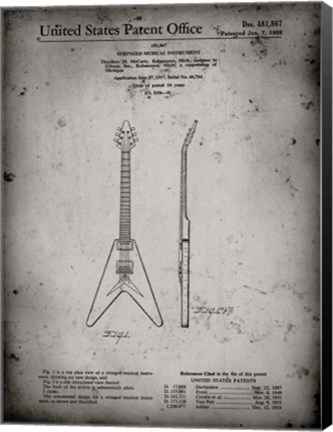 Framed Stringed Musical Instrument Patent - Faded Grey Print