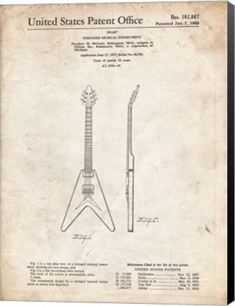 Framed Stringed Musical Instrument Patent - Vintage Parchment Print