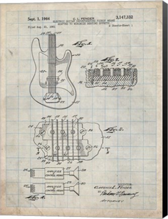 Framed Electric Guitar Patent - Antique Grid Parchment Print