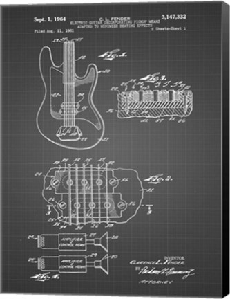 Framed Electric Guitar Patent - Black Grid Print