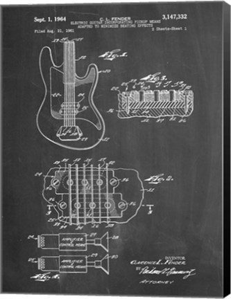 Framed Electric Guitar Patent - Chalkboard Print