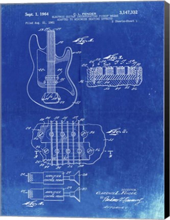 Framed Electric Guitar Patent - Faded Blueprint Print