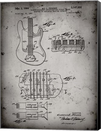 Framed Electric Guitar Patent - Faded Grey Print