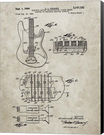 Framed Electric Guitar Patent - Sandstone Print