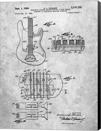Framed Electric Guitar Patent - Slate Print