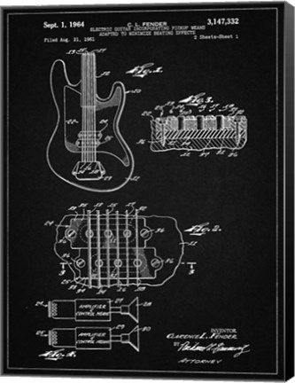 Framed Electric Guitar Patent - Vintage Black Print