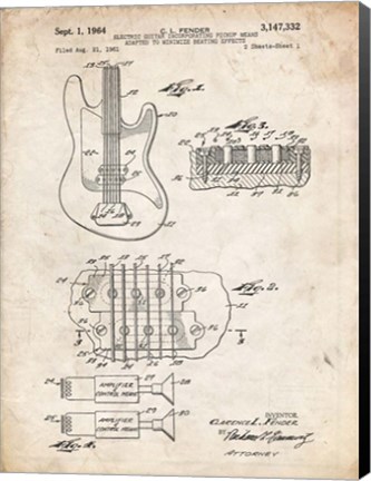 Framed Electric Guitar Patent - Vintage Parchment Print