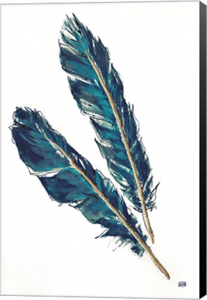 Framed Gold Feathers III Indigo Print