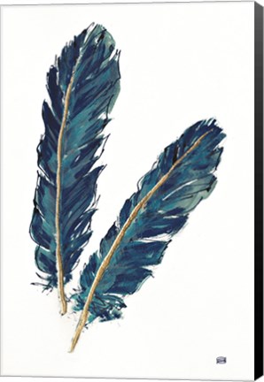 Framed Gold Feathers IV Indigo Print