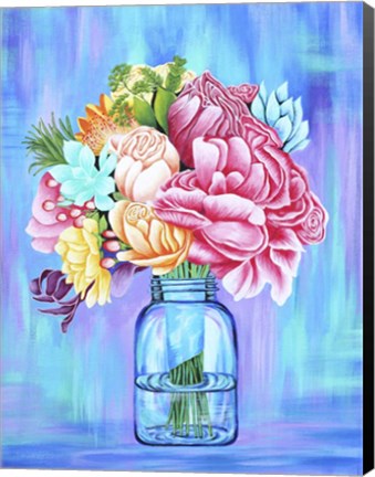 Framed Colorful Flowers in Mason Jar Print