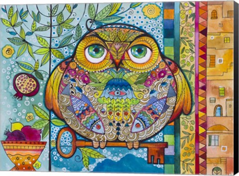 Framed Judaica Folk Owl Print