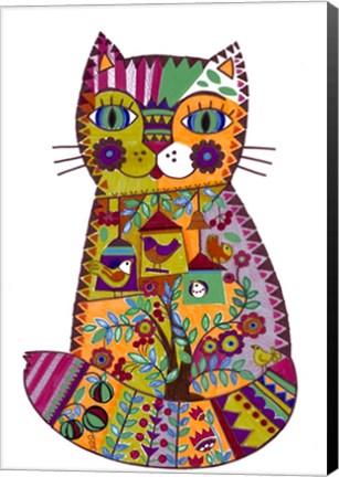 Framed Folk Cat 2 Print