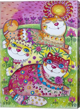 Framed 3 Happy Cats Print