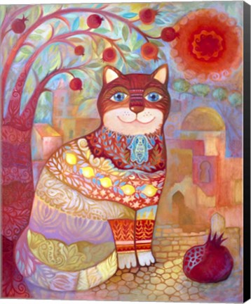 Framed Cat With Pomegranate Print