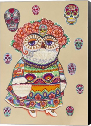 Framed Day of Dead Owl Print