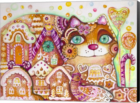 Framed Gingerbread Cat 1 Print